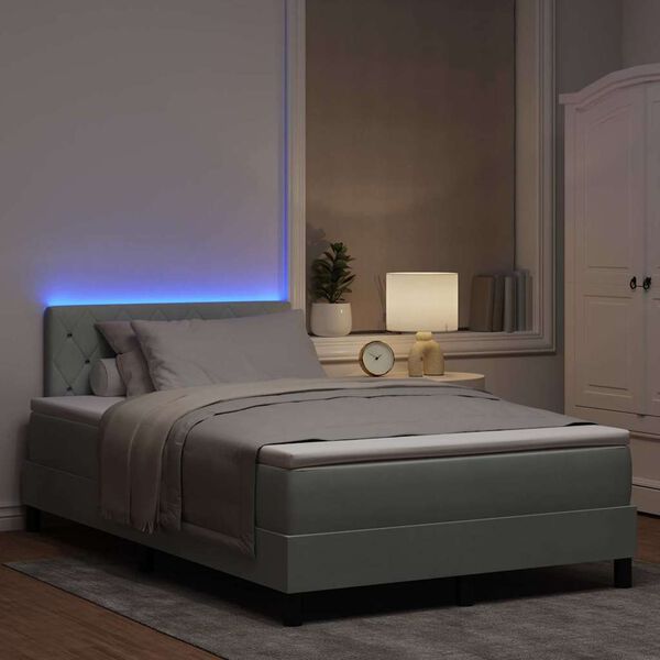 vidaXL Lit &agrave; ressort LED avec matelas Gris clair 120 x 200 cm Velours