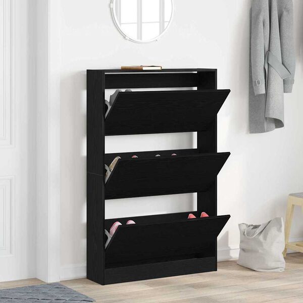 vidaXL Cabinet &agrave; chaussures avec &eacute;tag&egrave;re Ch&ecirc;ne noir 80 x 21 x 125,5 cm