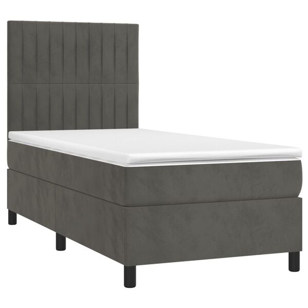 vidaXL Sommier &agrave; lattes de lit et matelas Gris fonc&eacute; 80x200 cm Velours