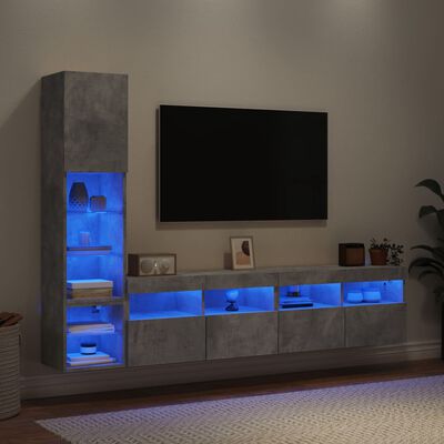 vidaXL Unités murales TV avec LED 4 pcs gris béton bois d'ingénierie