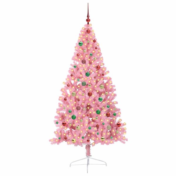 vidaXL Sapin de No&euml;l artificiel pr&eacute;-&eacute;clair&eacute; Rose 180 cm PVC