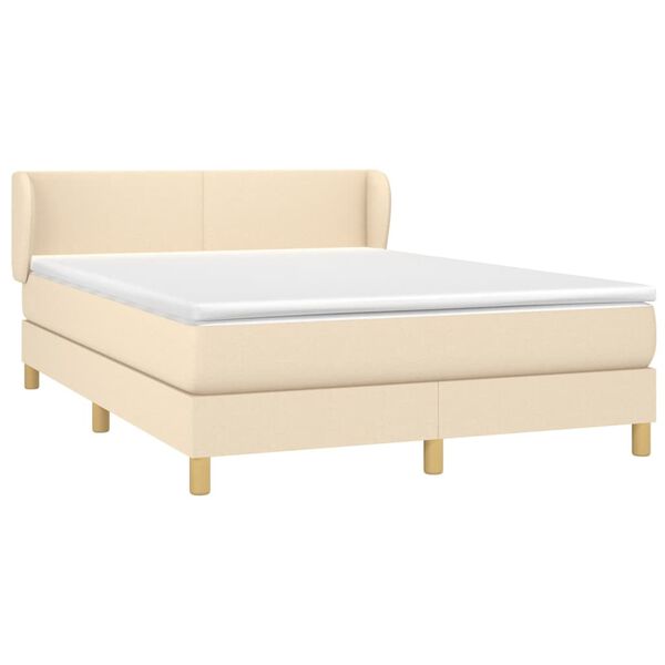 vidaXL Sommier &agrave; lattes de lit avec matelas Cr&egrave;me 140x190 cm Tissu