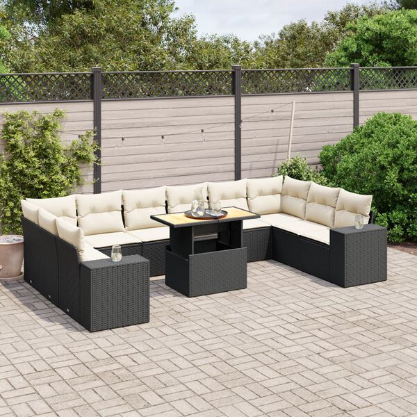 vidaXL Salon de jardin 11 pcs avec coussins noir r&eacute;sine tress&eacute;e