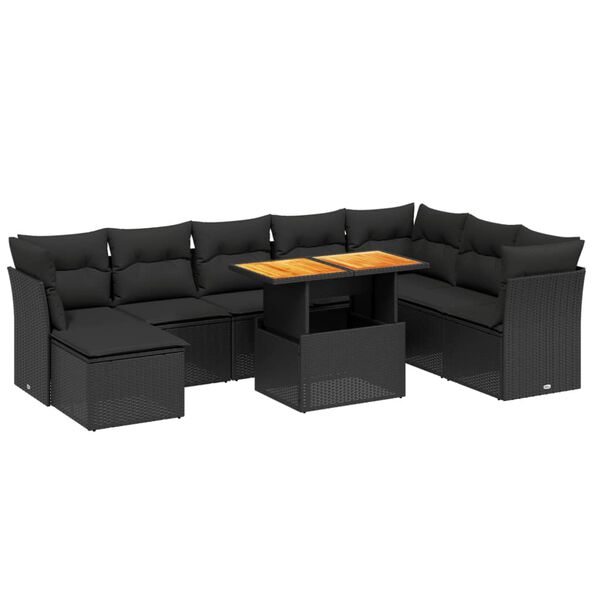 vidaXL Salon de jardin 9 pcs avec coussins noir r&eacute;sine tress&eacute;e