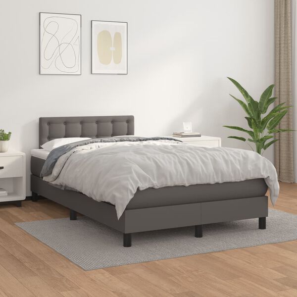 vidaXL Sommier &agrave; lattes de lit avec matelas Gris 120x200 cm Similicuir