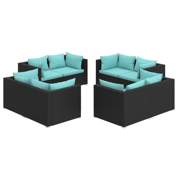 vidaXL Salon de jardin 8 pcs avec coussins R&eacute;sine tress&eacute;e Noir