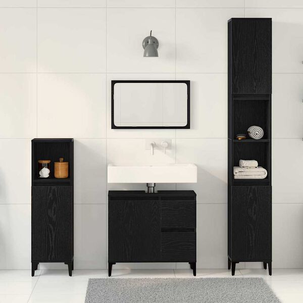 vidaXL Ensemble de mobilier de salle de bain 3 pcs Ch&ecirc;ne noir