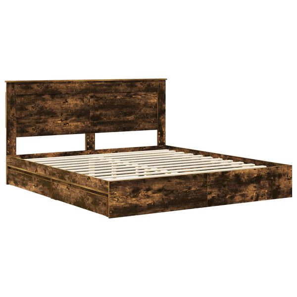 vidaXL Lit de Rangement Ch&ecirc;ne fum&eacute; 180 x 200 cm Bois d'ing&eacute;nierie