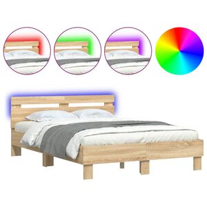 vidaXL Cadre de lit avec LED sans matelas ch&ecirc;ne sonoma 120x200 cm