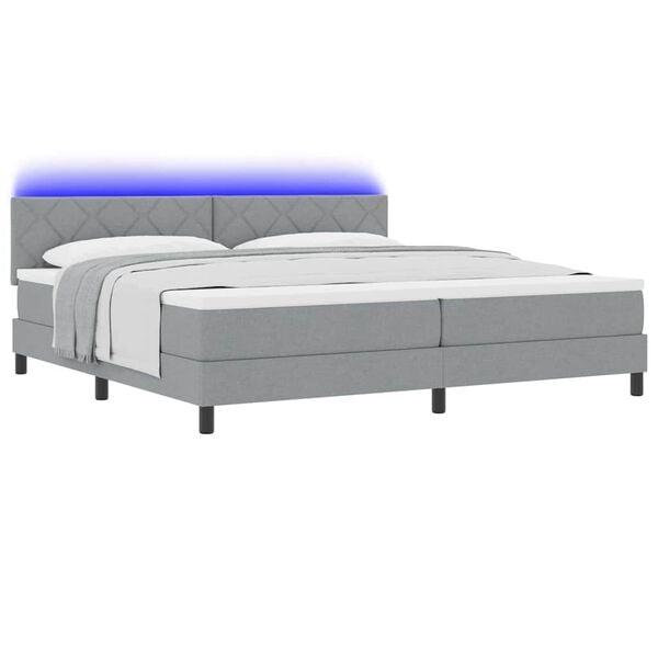 vidaXL Lit &agrave; ressorts avec matelas Gris clair 200 x 200 cm tissu