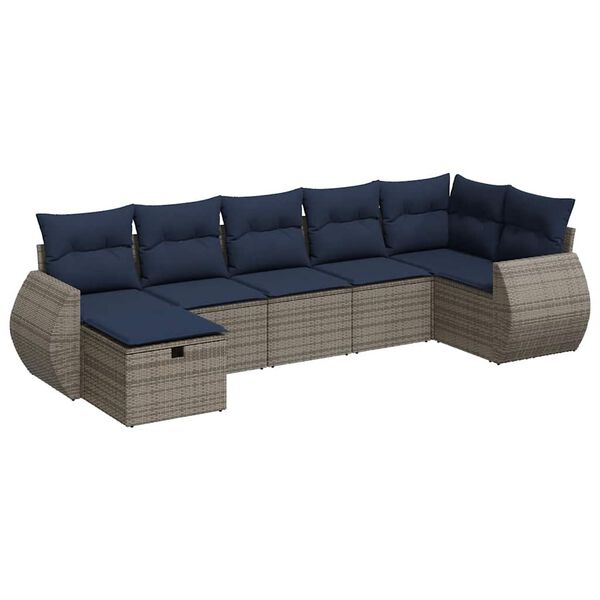vidaXL Salon de jardin avec coussins 7 pcs gris r&eacute;sine tress&eacute;e