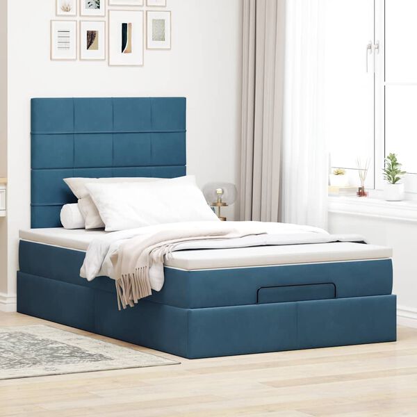 vidaXL Cadre de lit ottoman avec matelas bleu fonc&eacute; 120x190 cm velours