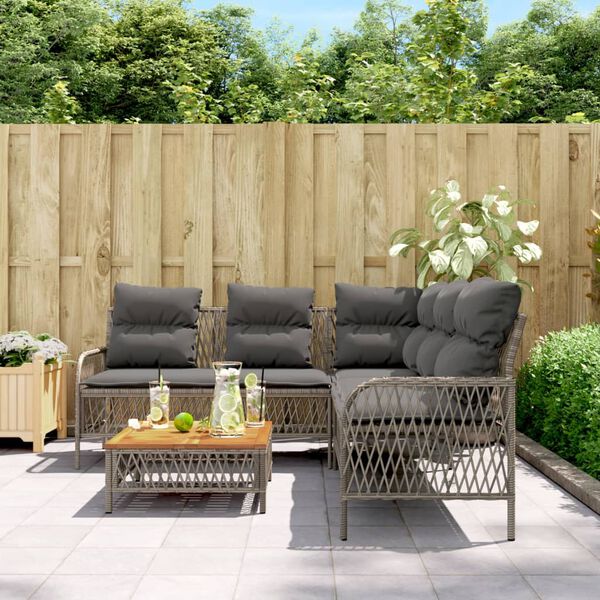 vidaXL Salon de jardin 2 pcs avec coussins Gris Résine tressée
