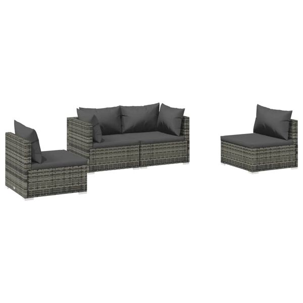 vidaXL Salon de jardin 4 pcs avec coussins Résine tressée Gris