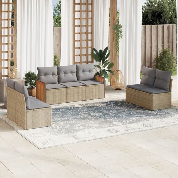 vidaXL Salon de jardin avec coussins 7 pcs beige r&eacute;sine tress&eacute;e
