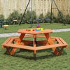 vidaXL Table de pique-nique pour 6 enfants avec bancs hexagonal sapin