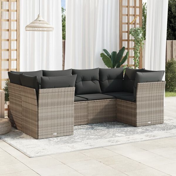 vidaXL Salon de jardin 6 pcs avec coussins gris clair r&eacute;sine tress&eacute;e