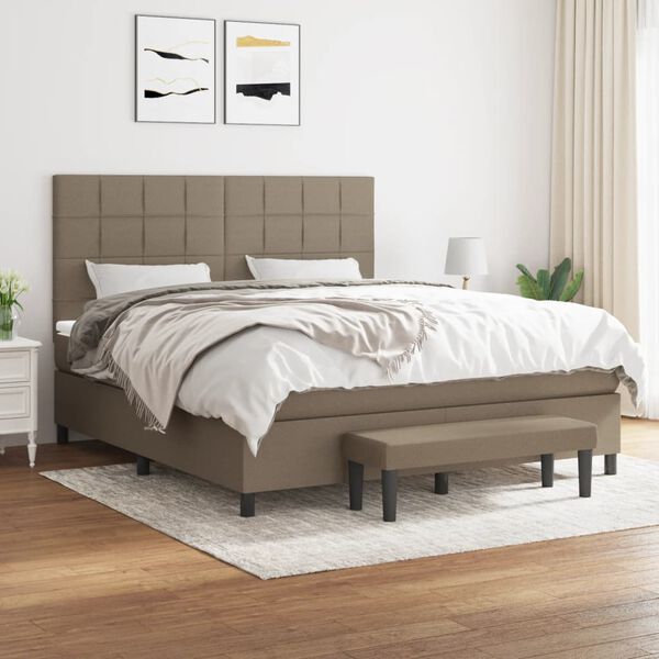 vidaXL Sommier &agrave; lattes de lit avec matelas Taupe 160x200 cm Tissu
