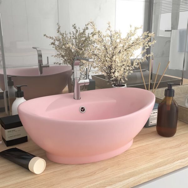 vidaXL Lavabo ovale de luxe &agrave; trop-plein Rose mat 58,5x39 cm C&eacute;ramique