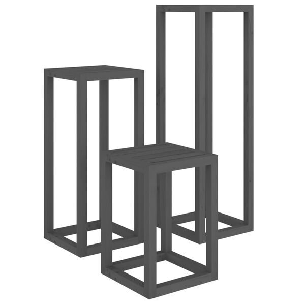 vidaXL Ensemble de supports pour plantes 3 pcs Gris Bois de pin massif