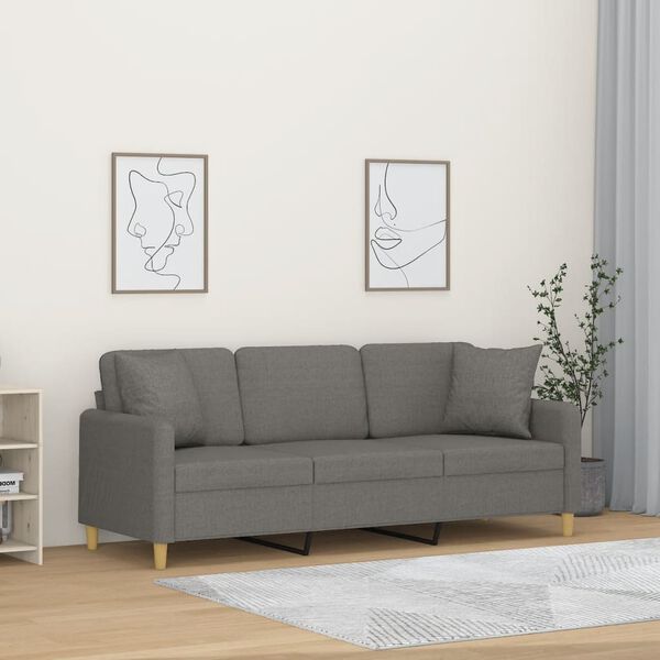 vidaXL Canap&eacute; 3 places et oreillers et coussins Gris fonc&eacute; 180cm Tissu