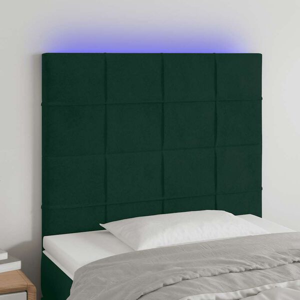 vidaXL T&ecirc;te de lit &agrave; LED Vert fonc&eacute; 80x5x118/128 cm Velours