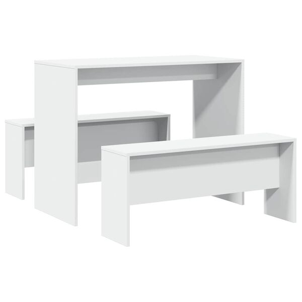 vidaXL Ensemble table &agrave; manger et bancs 3pcs blanc bois d'ing&eacute;nierie