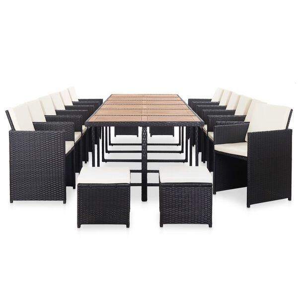 vidaXL Ensemble &agrave; manger d'ext&eacute;rieur 17 pcs avec coussins Rotin Noir