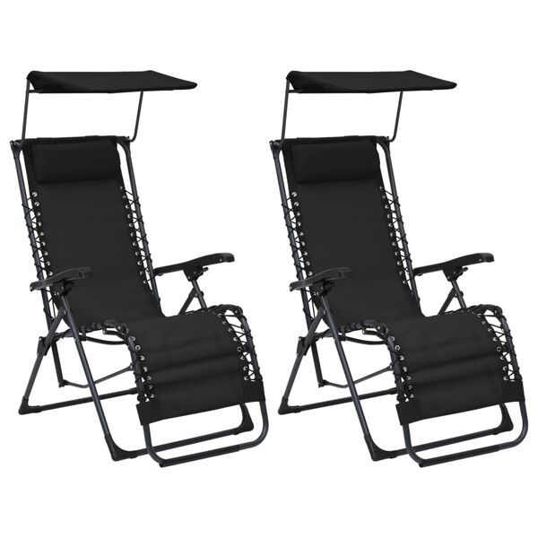 vidaXL Chaises pliables de terrasse lot de 2 Textil&egrave;ne Noir