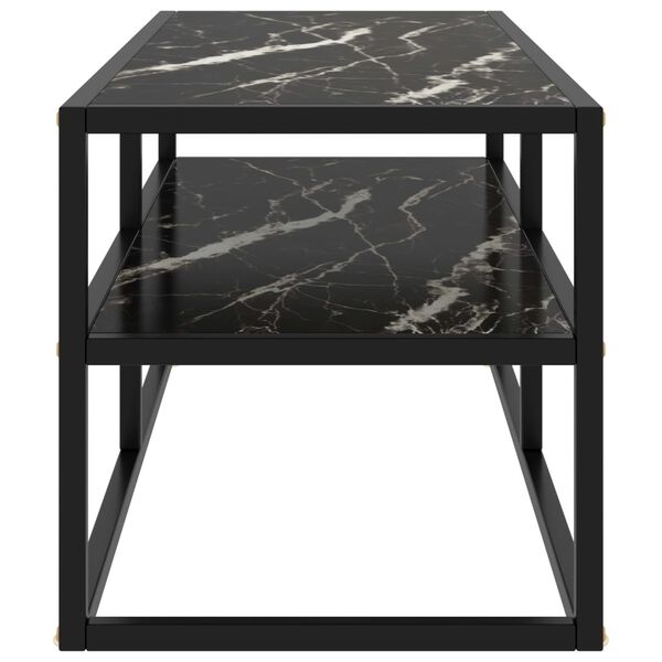 vidaXL Meuble TV noir avec verre marbre noir 100x40x40 cm