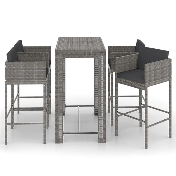 vidaXL Ensemble de bar de jardin 5 pcs et coussins R&eacute;sine tress&eacute;e Gris