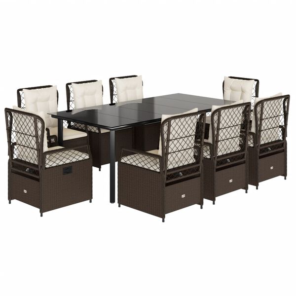 vidaXL Ensemble &agrave; manger de jardin et coussins 9 pcs marron poly rotin