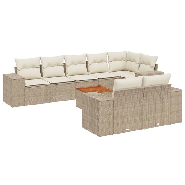 vidaXL Salon de jardin avec coussins 9 pcs beige r&eacute;sine tress&eacute;e