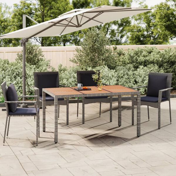 vidaXL Table de jardin et dessus en bois Gris R&eacute;sine tress&eacute;e et acacia