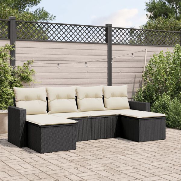 vidaXL Salon de jardin 6 pcs avec coussins noir r&eacute;sine tress&eacute;e