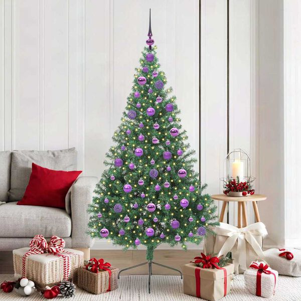 vidaXL Sapin de No&euml;l artificiel pr&eacute;-&eacute;clair&eacute; Vert 180 cm PVC