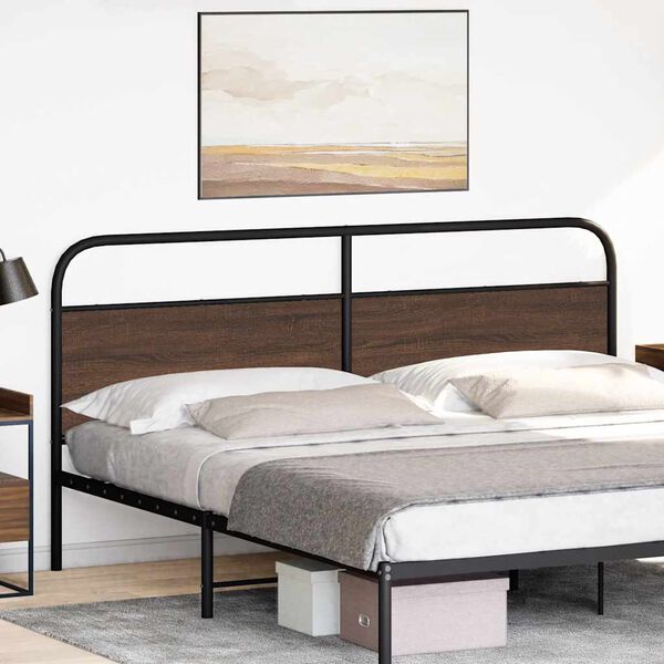vidaXL T&ecirc;te de lit ch&ecirc;ne marron 180 cm acier et bois d'ing&eacute;nierie