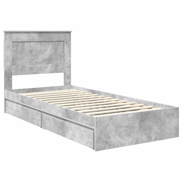 vidaXL Lit de Rangement Gris b&eacute;ton 90 x 200 cm Bois d'ing&eacute;nierie