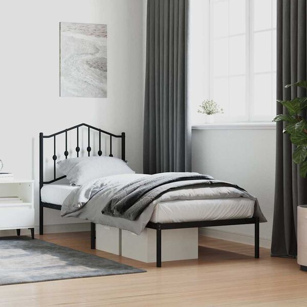 vidaXL Cadre de lit m&eacute;tal sans matelas avec t&ecirc;te de lit noir 90x200 cm