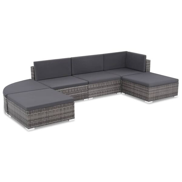 vidaXL Salon de jardin 6 pcs avec coussins r&eacute;sine tress&eacute;e gris