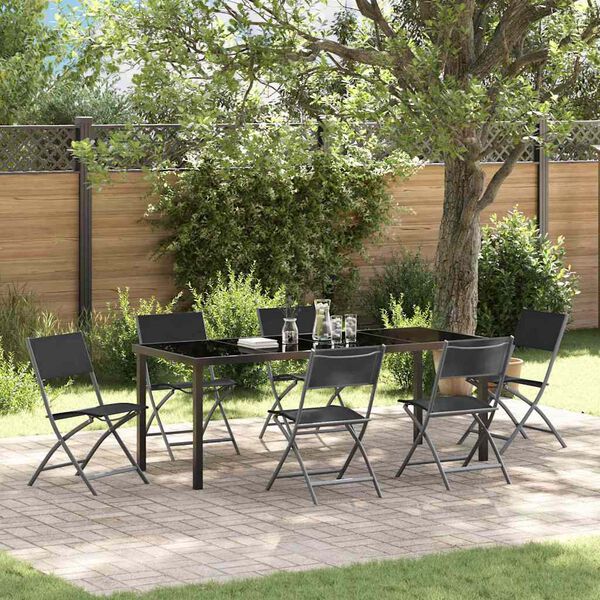 vidaXL Ensemble de salle &agrave; manger pour jardin 7 pcs Noir