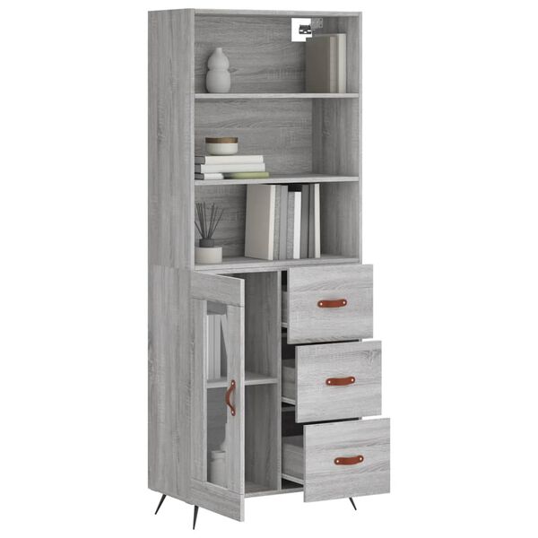 vidaXL Buffet haut Sonoma gris 69,5x34x180 cm Bois d'ing&eacute;nierie