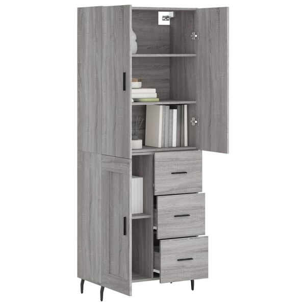 vidaXL Buffet haut Sonoma gris 69,5x34x180 cm Bois d'ing&eacute;nierie