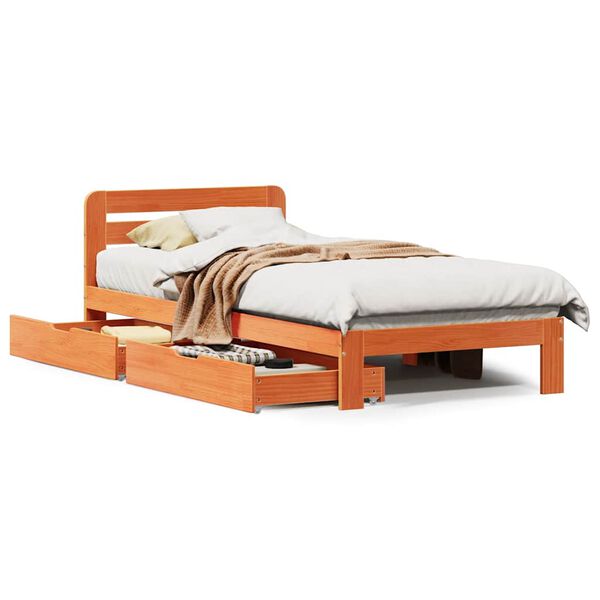 vidaXL Cadre de lit sans matelas cire marron 90x190 cm bois pin massif