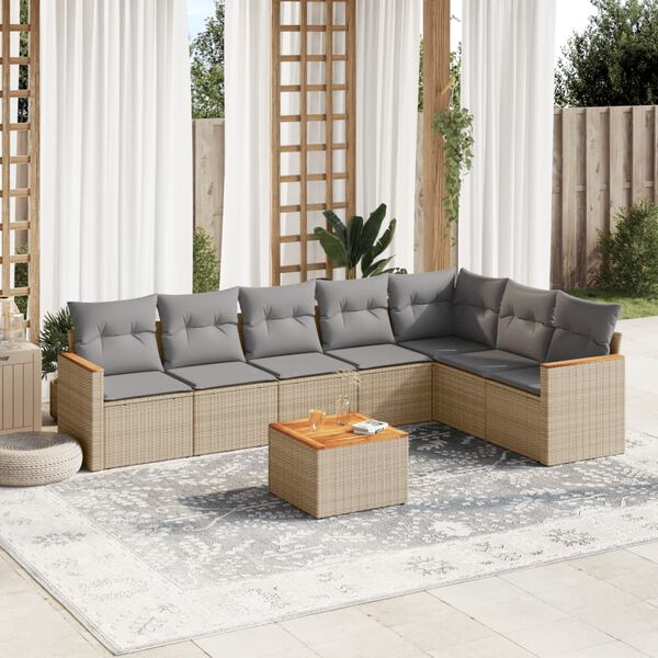 vidaXL Salon de jardin avec coussins 8pcs m&eacute;lange beige r&eacute;sine tress&eacute;e