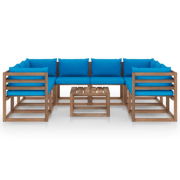 vidaXL Salon de jardin 9 pcs avec coussins bleu clair
