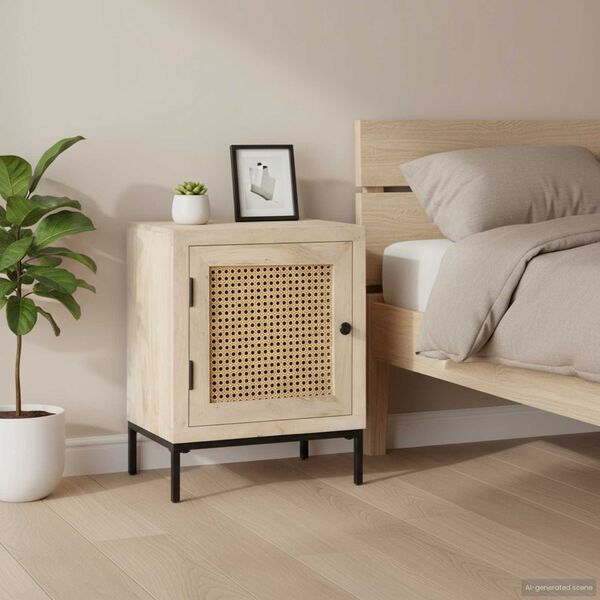 vidaXL Table de chevet 40x30x50 cm Bois de manguier et canne naturelle