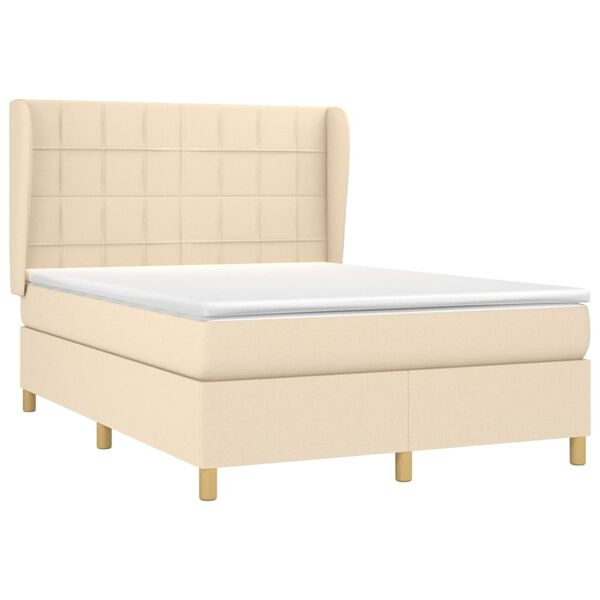 vidaXL Sommier &agrave; lattes de lit avec matelas Cr&egrave;me 140x190 cm Tissu