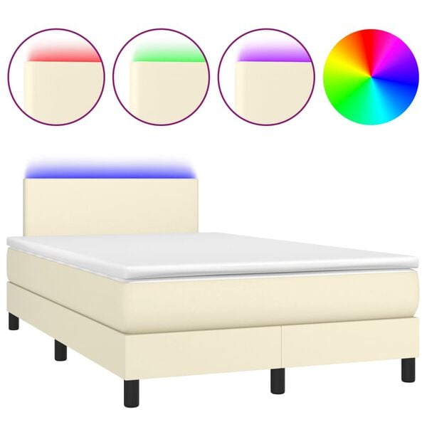 vidaXL Sommier &agrave; lattes de lit et matelas et LED Cr&egrave;me 120x200 cm