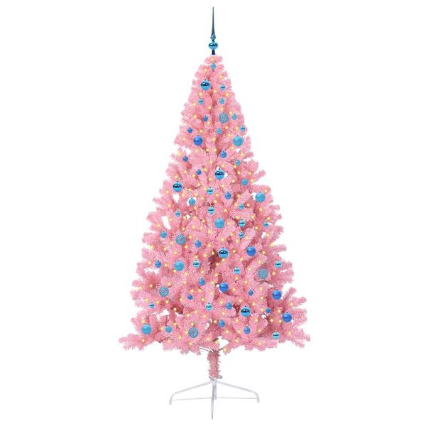 vidaXL Sapin de No&euml;l artificiel pr&eacute;-&eacute;clair&eacute; Rose 240 cm PVC